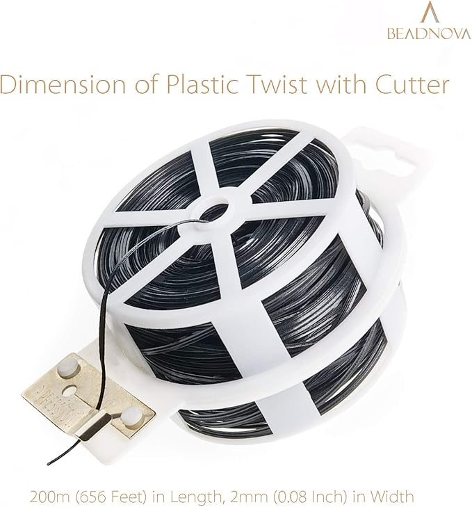 BEADNOVA Twisty Ties 656 Feet (200m) Garden Twist Tie Black Twist Ties Low Stress Training Wire Multipurpose Plastic Coated Gardening Wire for Plants Garden Office and Home
