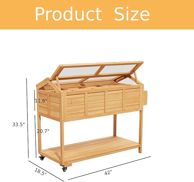 Raised Garden Beds on Wheels with Legs and Cover Elevated Herb Planter Box Cart Outdoor with Bed Liner,Storage Shelf,Seed Starter Tray for Backyard Patio Gardener Porch Outside (Country Rustic)