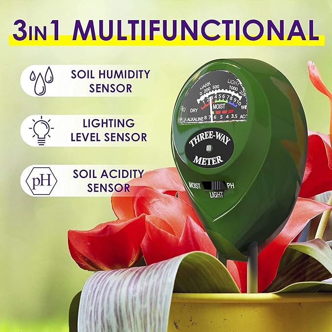 2023 Upgraded Soil pH Meter 3-in-1 Soil Tester Moisture, Light, pH, Meter Tool for Garden, Farm, Plant, Lawn Care, Water Soil, Soil Hygrometer Sensor for Gardening, Test Kit for Garden