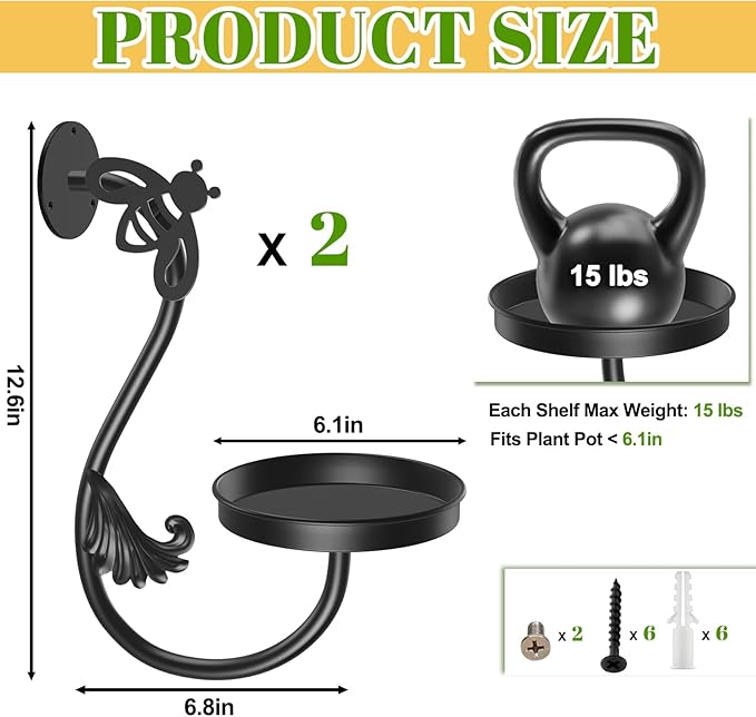 Wall Plant Holder Indoor, Metal Hanging Planters Hanger Floating Flower Display Stand for Window, Plant Shelves Hanging Plant Holder Window Plant Hanger Plant Decor Black (Bees-2pc)