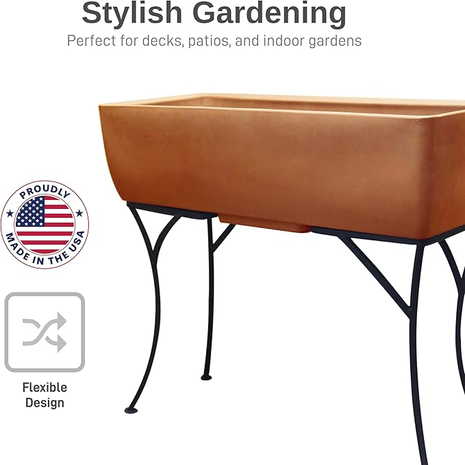 RTS Home Accents 30" Long Elevated Rectangular Garden Planter with Wrought Iron Stand, Terra Cotta - Stylish, Durable, and Weather-Resistant Raised Planter for Outdoor or Indoor Gardening