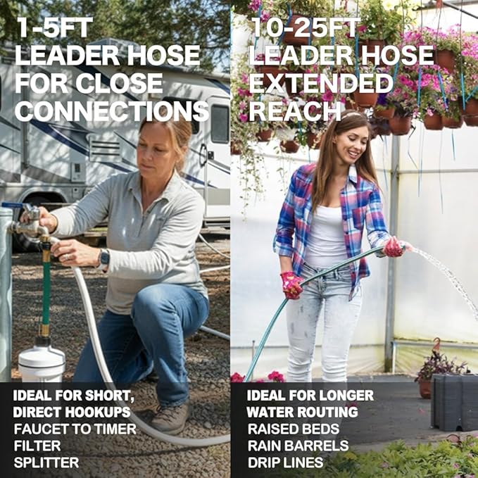 Leader Hose for Outdoor Garden Connection: 5FT 1/2" Short Hose with Male to Female Fittings Leakproof and No Kink for Faucet Extension Drip Irrigation