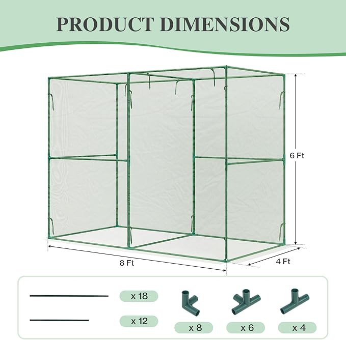 BPS Crop Cages for Garden Plant, 8x4x6 Ft Plant Netting Protection Tent with Zippered Door for Plants, Raised Garden Bed Cover with Frame for Vegetables, Fruits and Flowers
