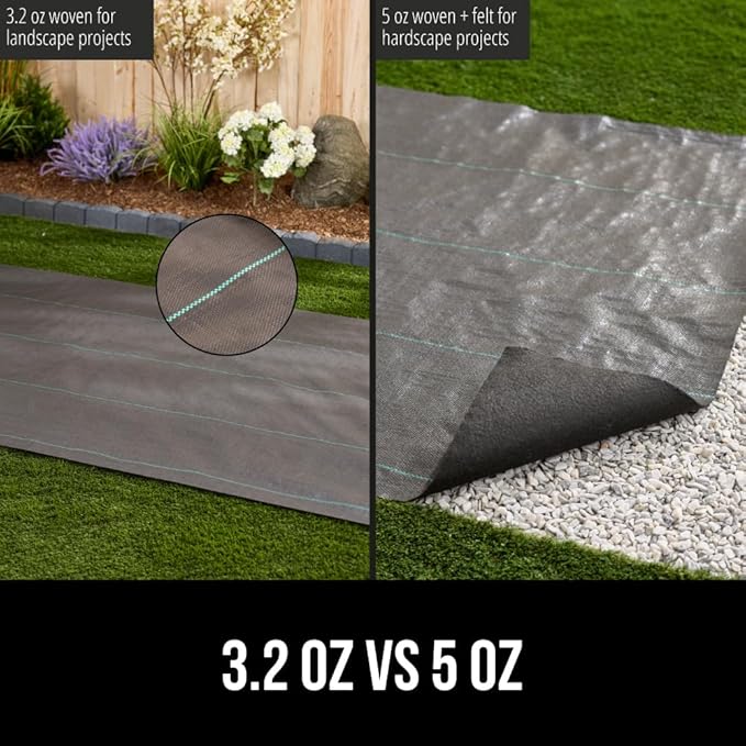 GORILLA GRIP 3 FT x 100 FT Powerful Weed Barrier Landscape Fabric, Durable Tear Resistant Blocker, Permeable UV Resistant Fabrics for Landscaping Outdoor Garden Bed, Ground Mulch, 3.2oz Woven