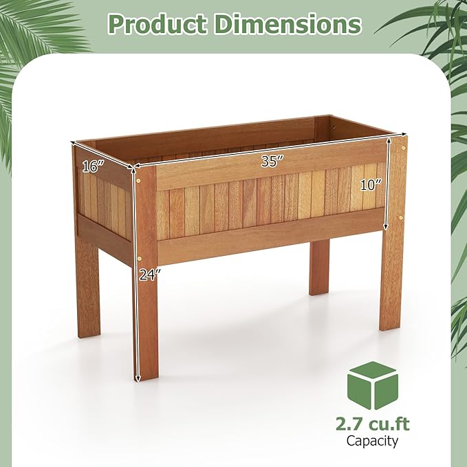 Giantex Wooden Raised Garden Bed, Wood Elevated Planter Box w/Legs, 35”Lx 16”Wx24”H, Outdoor Planter Stand for Flower Herb Vegetable Fruit Succulent