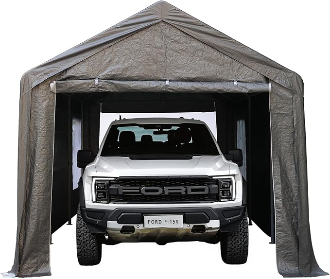 Car Ports, 10X20 Ft Heavy-Duty Carports with Roll-Up Windows, Portable Garages with Removable Side Walls and Doors, Trucks and Cars with All-Season Waterproof Pe Tarps