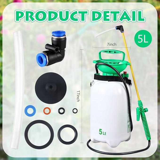 Honeydak 1.3 Gallon 5L Garden Pump Pressure Sprayer Watering Can Device for Watering Hanging Plant Basket Hard to Reach Pump Sprayer for Weeds, Lawn Care & Pesticides (Green)