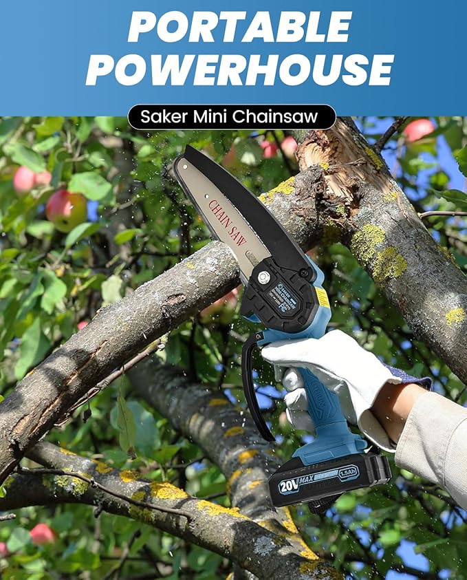Saker Mini Chainsaw|6 Inch Chainsaws[2025 Upgraded]|Mini Cordless Electric Chain Saw|Small Handheld Portable Chain Saws Battery Powered Saw for Tree Trimmer and Garden