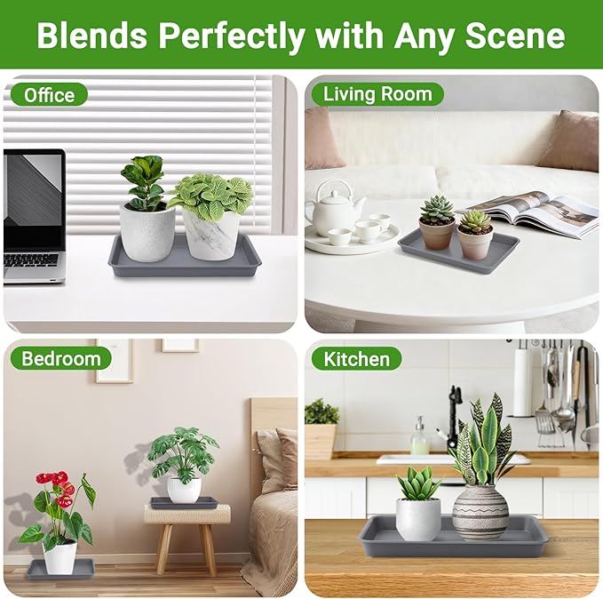 GREANER Grey Plastic Trays 11 Inch, UV Resistant Plant Pot Saucers for Indoor & Outdoor Use, Drip Trays for Potted Plants(Pack of 3)