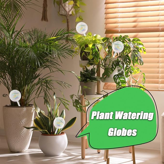 Pynqdfu 4 Pcs Large Plant Watering Globes,Self Watering Planter Insert Plant Accessories,Rainbow Gradient Glass Watering Devices for Vacation,Travel,Indoor,Outdoor,Home,Garden,10.6" L×3.15" D