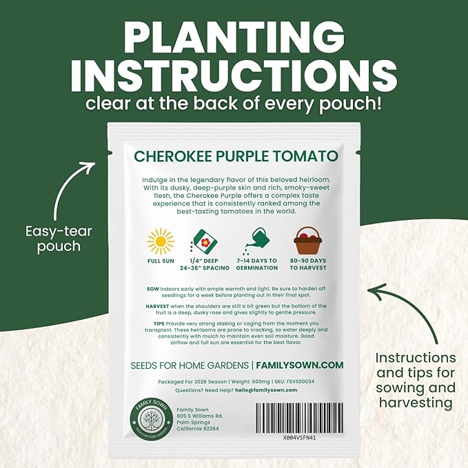 Cherokee Purple Tomato – 125 Premium Seeds for Planting – Rich, Juicy, Historic Heirloom for The 2026 Season – 600 Milligram Pouch