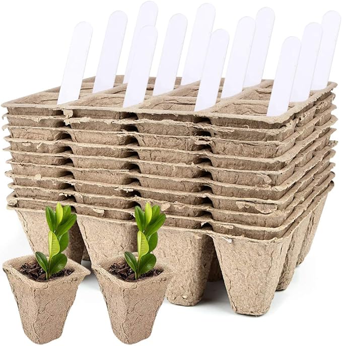 10 Pack Seed Starter Tray Kit, 120 Cells Organic Germination Seedling Trays Plant Grow Kit Nursery Pots Plug Tray Peat Pot for Vegetable & Flower Plants Herb Seeds Garden Planting
