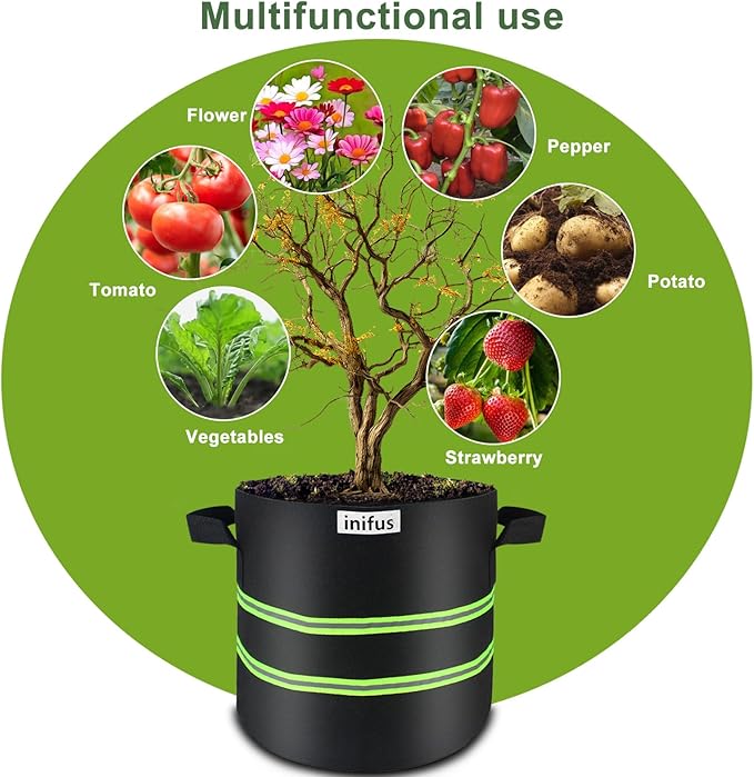 10 Pack 5 Gallon Thickened Grow Bags,Heavy Duty Aeration Nonwoven Fabric Plant Pots with Reinforced Handles Unique Design for Garden Nursery Vegetable Fruit Flower Plant Grow Bags