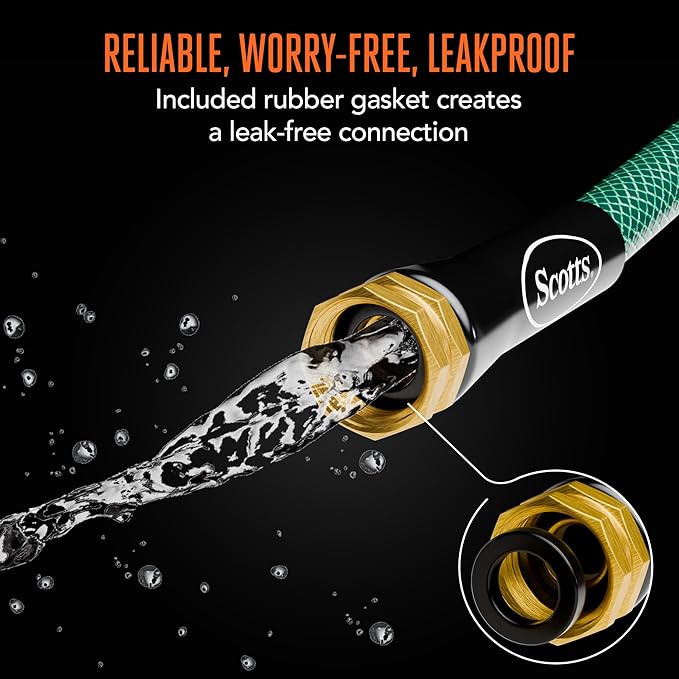 Scotts 25 ft. Garden Hose – 5/8 in. Diameter, 4-Ply Construction, 300 PSI, High-Pressure, Easy-to-Coil Water Hose with Crush-Resistant Couplings, Easy to Connect for Lawn and Garden Use