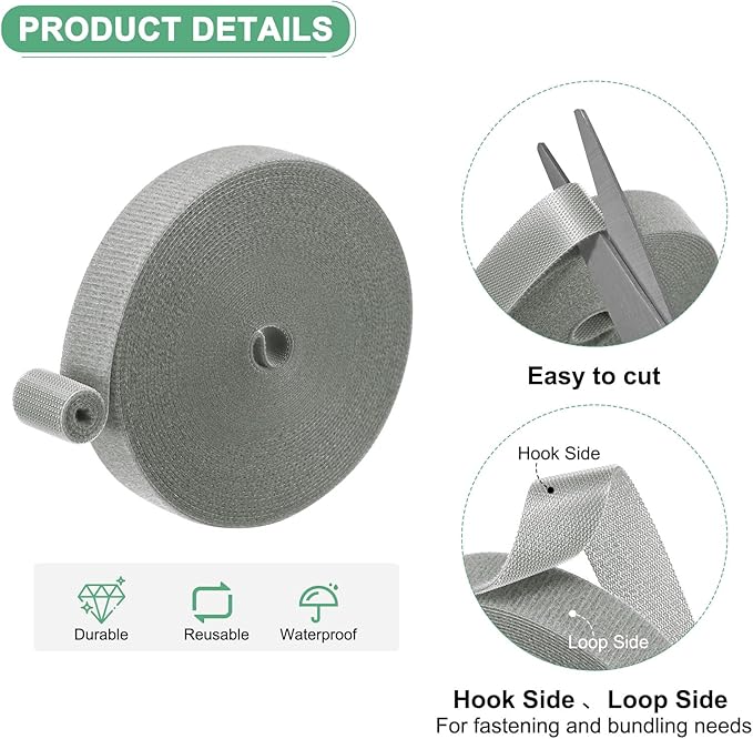 1-Roll Garden Plant Tape, 33 ft x 0.6 in Garden Hook and Loop Plant Ties Multi-Purpose Use Adjustable and Reusable Twist Wire Tape for Plants/Flowers/Vines [Grey]