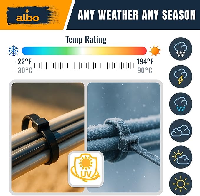 ALBO Zip Ties Black 10 Inch 1000 Pack 50 lb, Long Plastic Cable Ties Thick 0.19 Inch Tie Wraps Heavy Duty UV Resistant Nylon Wire Ties for Indoor and Outdoor