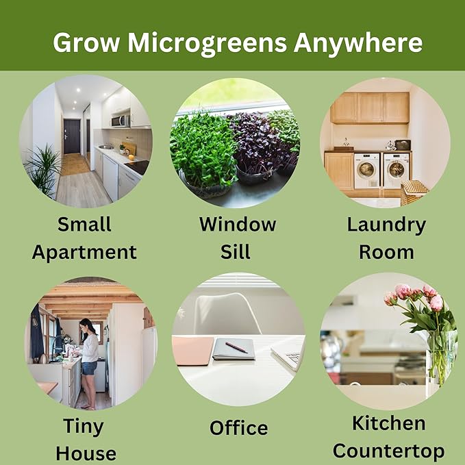Complete Home Microgreens Kit - Indoor Garden System - Includes 2 Sets of Reusable Trays, Spray Mister, 2 pkgs of Hydroponic Growing Medium, Organic Radish and Broccoli Seeds