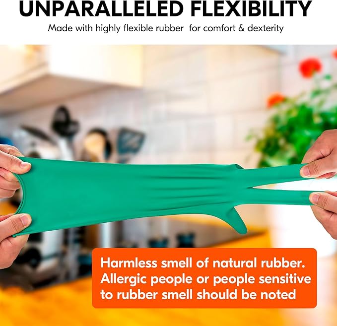 Vgo... 10-Pairs Reusable Household Gloves, Rubber Dishwashing gloves, Extra Thickness, Long Sleeves, Kitchen Cleaning, Working, Painting, Gardening, Pet Care (Size S, Green, HH4601)