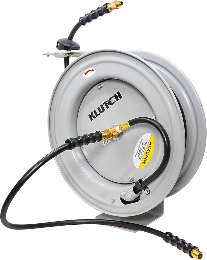 Klutch Auto Rewind Air Hose Reel - with 3/8in. x 50ft. Rubber Hose, 300 PSI