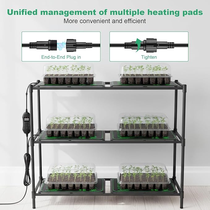 4 Pack Seedling Heat Mats with Thermostat, 10" x 20.75" Waterproof Durable Plant Heating Mat, One Thermostat Connect Multiple Pads for Indoor Plants Germination Brewing Seed Starting