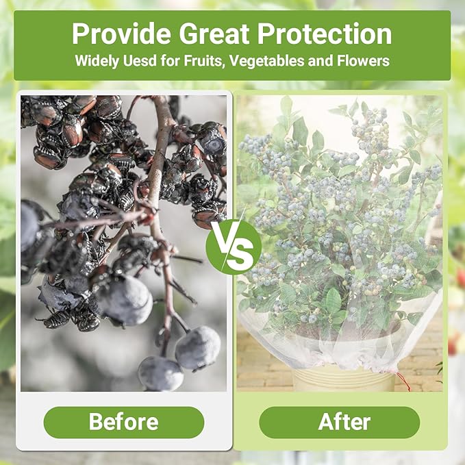 20PCS Tomato Plant Netting Mesh, 3 Ft x 2 Ft Fruit Protection Bags with Drawstring, Garden Reusable Mesh Insect Netting Bags Plant Protective Cover for Vegetables Fruit Trees Melon Bananas