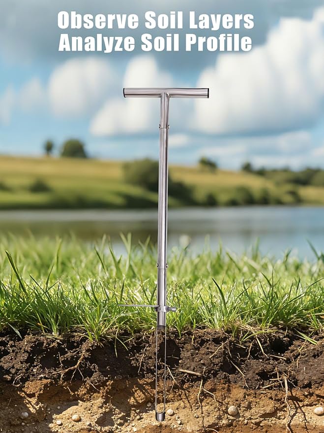 Soil Probe 36in with Pedal, T-Handle Soil Sample Probe Rod Stainless Steel, Soil Sampler Probes for Soil Sampling, Soil Test Kit for Gardening