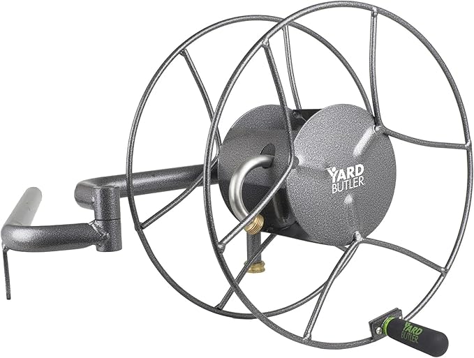 Yard Butler Wall Mounted Swivel Hose Reel, 180°, 100ft - Leakproof Hose Storage Solution - Durable Powder Coated Steel Construction - Rust Resistant Outdoor Watering Accessory - Tangle-Free Operation