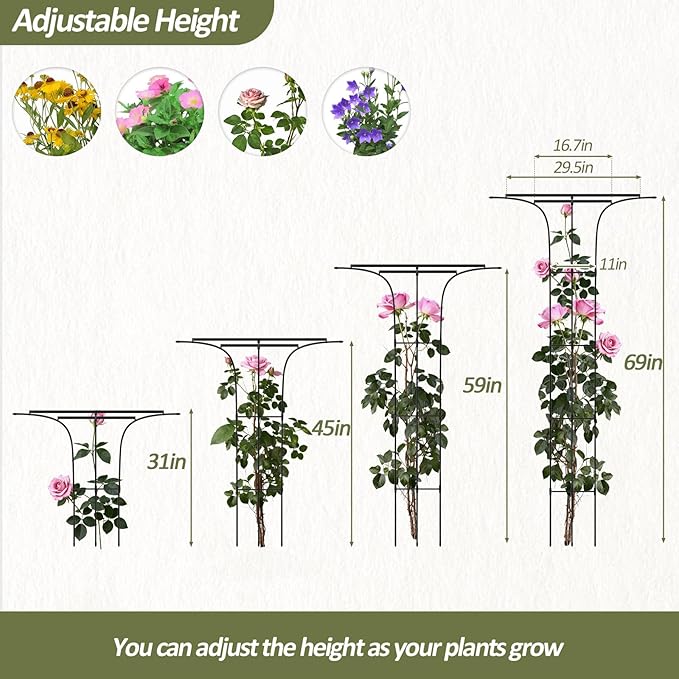 Trellis for Climbing Plants Outdoor - 69"(H), Expandable and Rust-Proof Metal Plant Support, Easy Installation, Garden Trellis for Potted Roses, Vines, Jasmine(1 Pack)