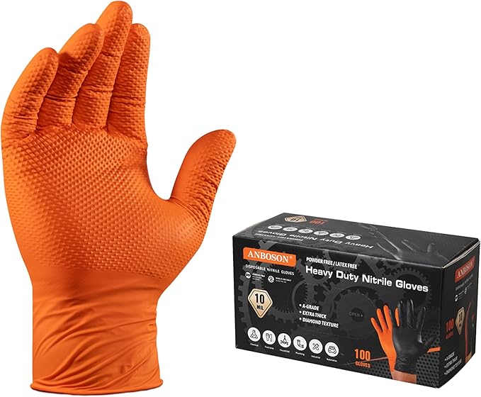 10 Mil Diamond Textured Nitrile Gloves, Heavy Duty Disposable, Extra Thick, Latex & Powder Free, Chemical and Puncture Resistant, Ideal for Auto Repair, Cleaning, Painting, X-Large