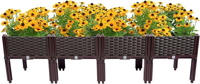 Raised Garden Bed with Legs, Outdoor Plants Planter Box Plant Pots Elevated Garden Boxes, Plastic Raised Beds for Gardening Vegetables Herb Flower Plants, Perfect for Indoor Outdoor Planting, 4 Boxes