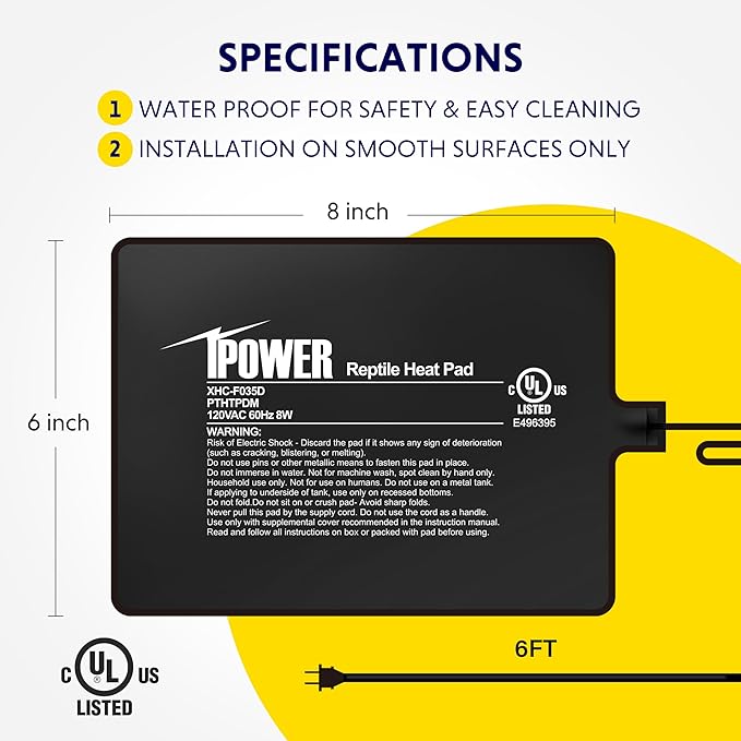 iPower 6 by 8-Inch 8W Reptile Heat Mat, LCD Digital Aquarium Thermometer, Under Tank Warmer Terrarium Heat Pad for Turtles Lizards Frogs and Other Small Animals, Multi Sizes