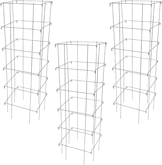 Garden Elements Square Tomato Cage, 48 Inch (Pack of 3) - Heavy Duty Galvanized Steel Plant Support, Collapsible Garden Trellis with 8-Leg Stability for Climbing Vegetables & Vines