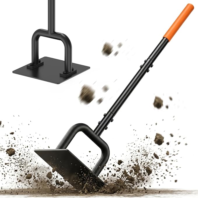 48" Newly Upgraded 10"x10" Steel Tamper Tool, Heavy-Duty Reinforced Gardening Hand Tools with 10 Inch Rubber Grip for Earth Soil Asphalt, Gravel and Dirt Compaction Levelling Paver Tool Compactor