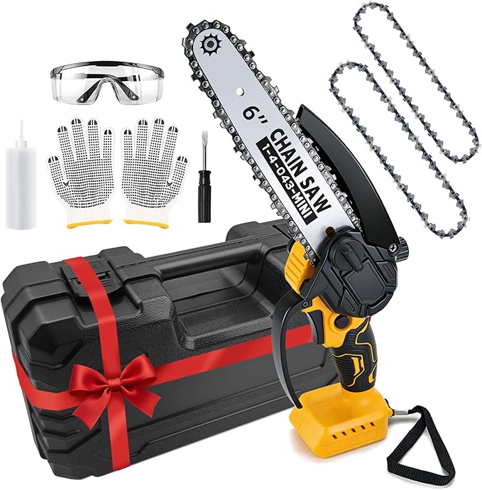 6 Inch Mini Chainsaw for Dewalt Battery 20v, Battery Powered(No Battery Included), Auto-Oiler, Brushless Hand-held Chain Saw with Safety Kit and Carrying Case for Wood Cutting,Tree Trimming/Pruning