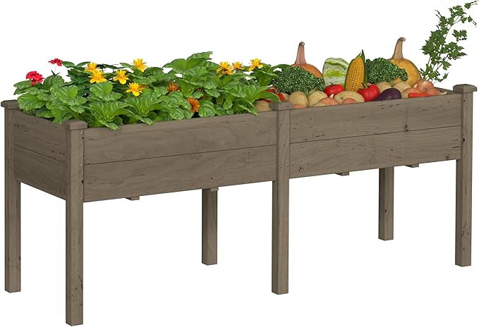 BlueWish 72''L x 23''W x 30''H Outdoor Cedar Garden Bed, Raised Garden Bed with 8 Drainage Holes & 6 Legs, Elevated Planter Boxes for Gardening, Vegetable, Flower, 661lbs Capacity, Brown