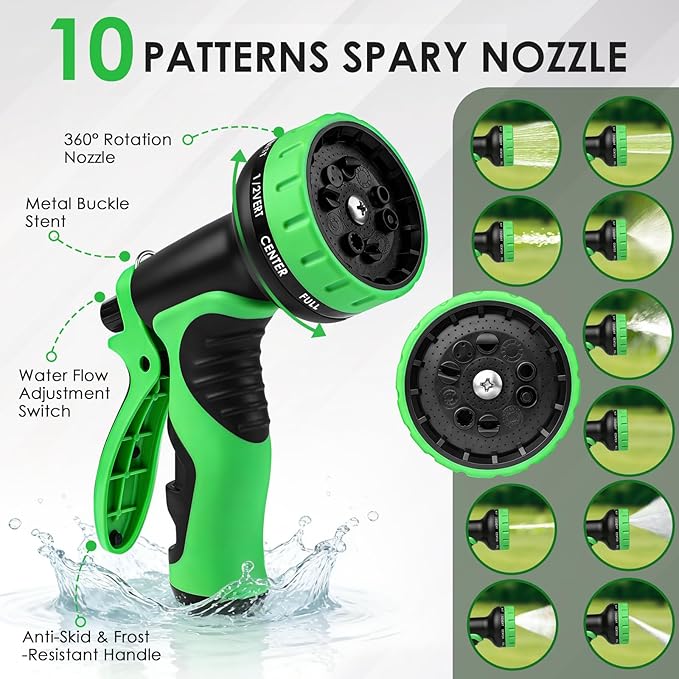 Garden Hose 75 FT, Non-Expanding Lightweight High-Pressure Water Hose with 10 Spray Nozzle, Portable No Kink Flexible Garden Hoses Pipe for Outdoor, Lawn, Yard, Car, House(500 PSI Max, 3/4" GHT)