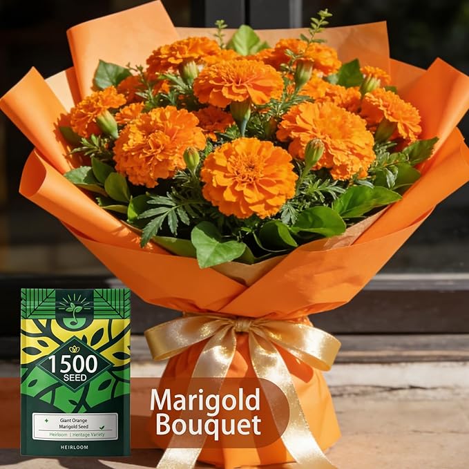Orange Marigold Seeds for Planting, 1500 Flower Seeds, Pollinator-Friendly, Ideal for Balconies Window Boxes Garden Beds and Edging