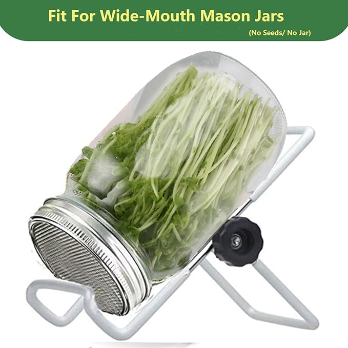 Sprouting Lids Growing Kit - 316 Stainless Steel Sprouting Lids for 86mm Wide Mouth Mason Jar with Adjustable White Stands - Organic Sprouts, Broccoli, Alfalfa Mung Bean Sprout Kit (Set of 4)