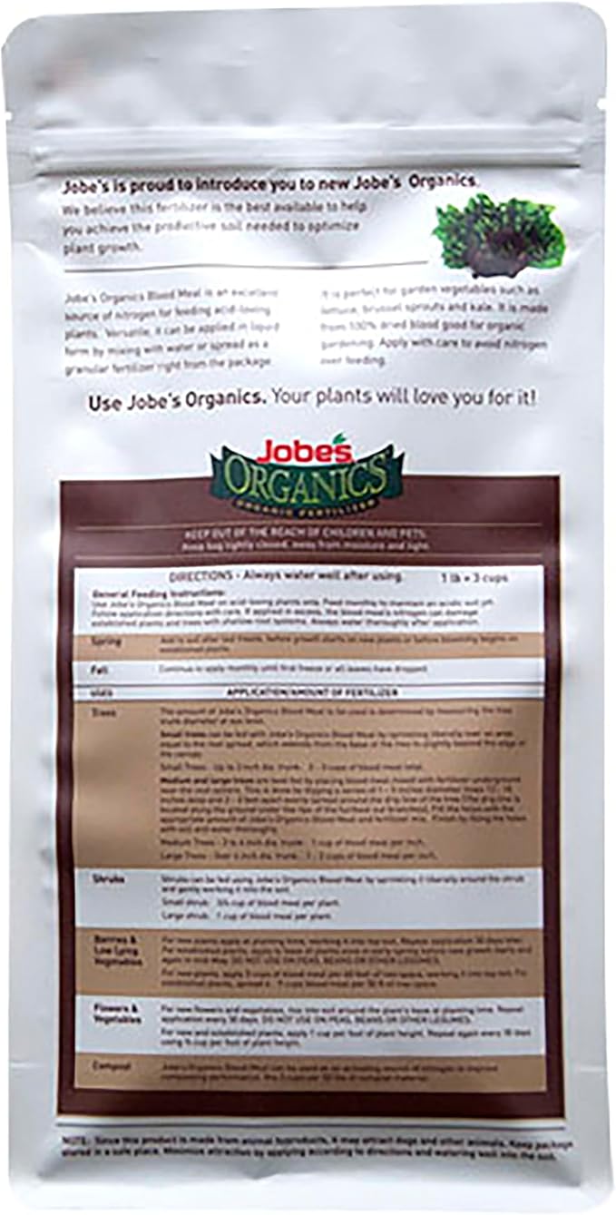 Jobe's Organics Granular Blood Meal Fertilizer, Excellent Source of Nitrogen for Spinach, Broccoli, and Leafy Greens, 3 lbs Bag