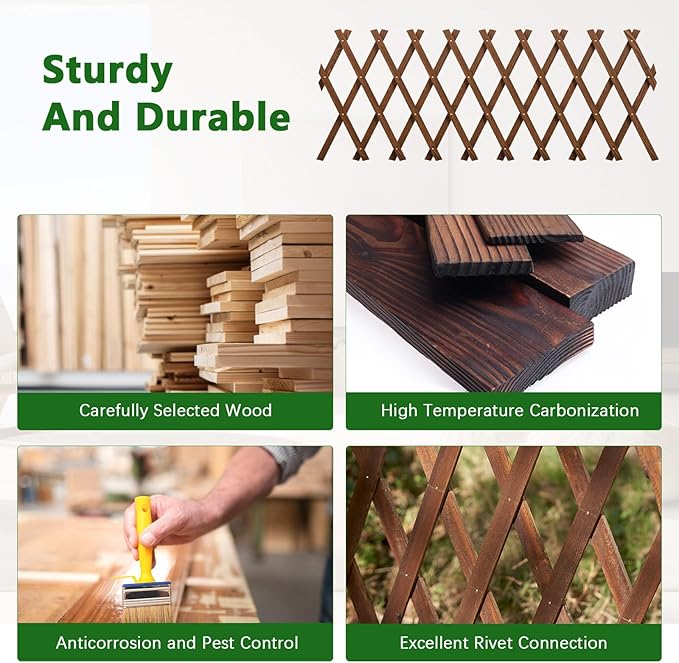4 PCS Expandable Garden Trellis, 13.2" x 63" Trellis for Climbing Plants Outdoor, Wooden Lattice Fence Wall Panel Lattice Panels for Outside, for Climbing Plants Vine Ivy Rose Cucumbers Clematis