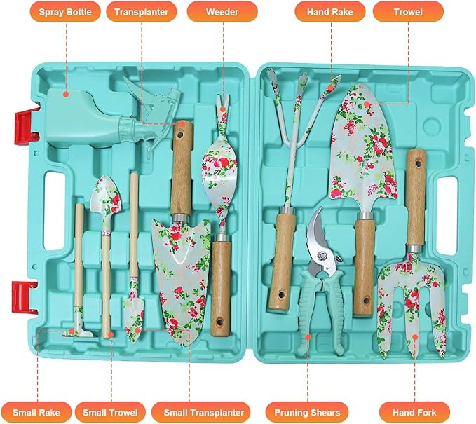 Heavy Duty Garden Hand Tools Set Gardening Hand Tools for Women Gardening Tool Set Gardening Gifts Gardening kit for Women (Light Green)
