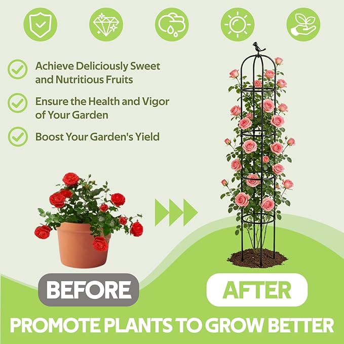 Obelisk Trellis for Climbing Plants Outdoor - Heavy Duty Plastic Coated Steel Core Garden Arch Metal Trellis - Rustproof Tomato Cage Vertical Plant Support for Vines Vegetables Flowers Indoor