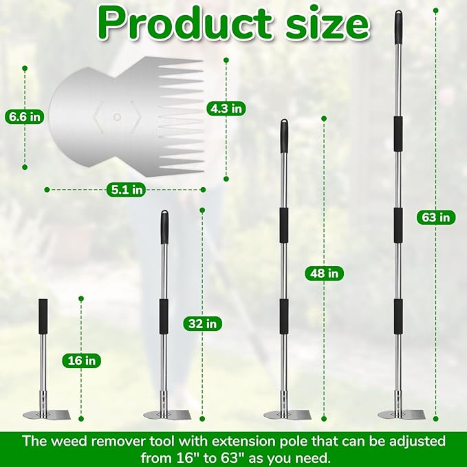 Garden Weed Tool,Portable Gardening Weeder Tool,63" Weeding Tools Gardening Long Handle,Easy Weeding Without Bending or Squatting Down,Suitable for Farm Planting,Gardening(Silver 12 Claws)