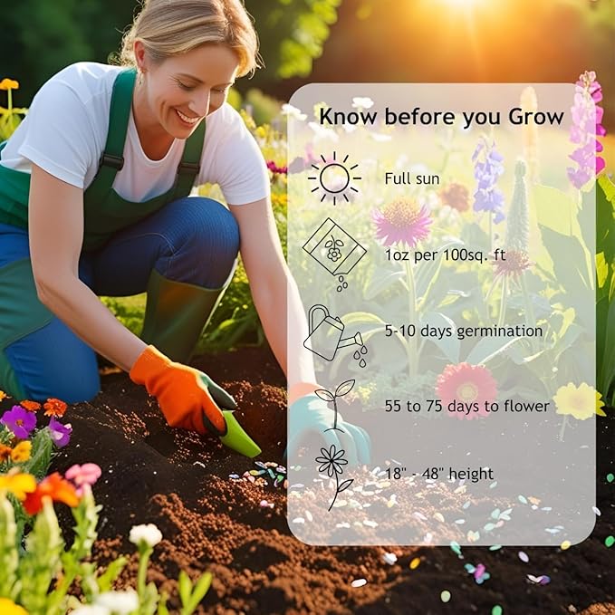 Perennial Wildflower Seeds – GevaGrow 1oz Packet Covers 100 Sq Ft | 20 Species of Non-GMO, Organic Flowers | High Germination, Pure Seed Mix for Outdoor Planting, Gardens, Pollinators & Bees