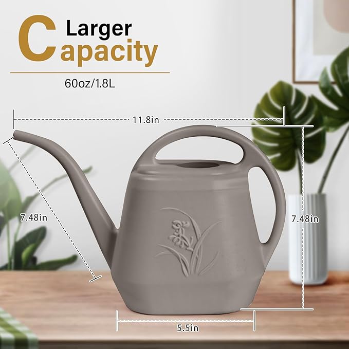 Rehab & Recovery Plastic Watering Can - for Indoor and Outdoor Plant - 1/2 Gallon - Coffee Color