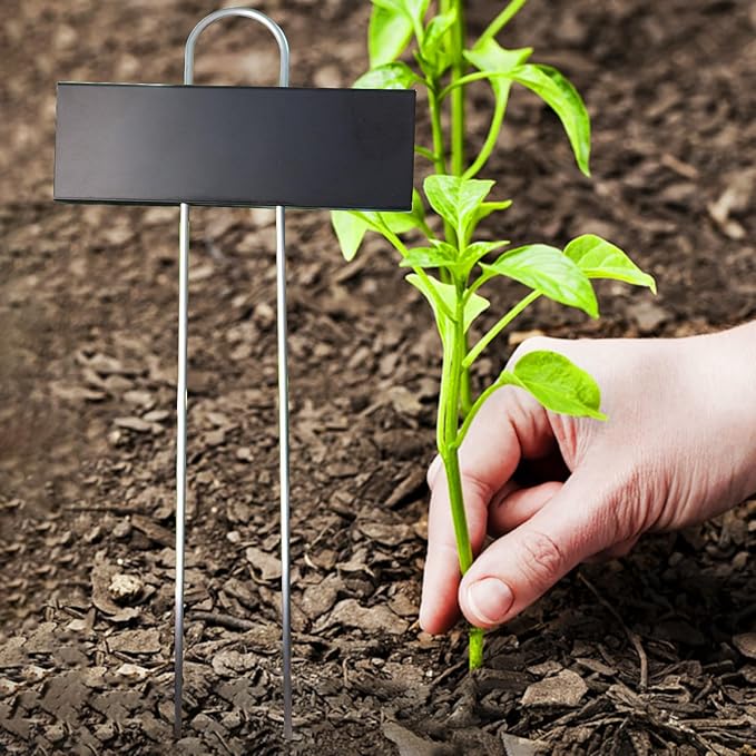 Plant Labels Metal Garden Plant Markers Flower Label Weatherproof Stake Tag Garden Plant Tags with Pen for Seedling Nursery Flower Herb Vegetable Greenhouse(30 Pack) (Black)