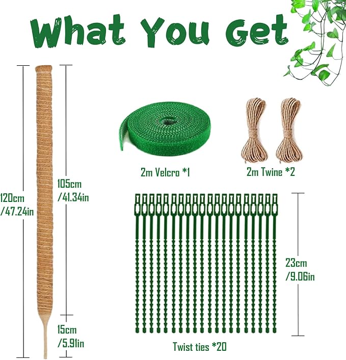 1 Pack 47.24 Inch Bendable Moss Pole for Monstera,120cm Plant Support Moss Sticks Stakes for Climbing Indoor Plants, Pothos & Philodendron - Coir/Coco Plant Trellis for Potted Climbers & Houseplants