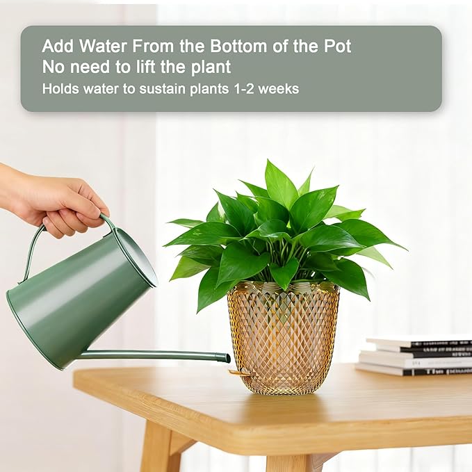 QCQHDU Self Watering Hanging Pots, 2 Pack 5.7 Inch Hanging Planters for Plants Indoor, Outdoor Flower Pots with Drainage Holes and 3 Hooks Chains for Garden Home (Gold)