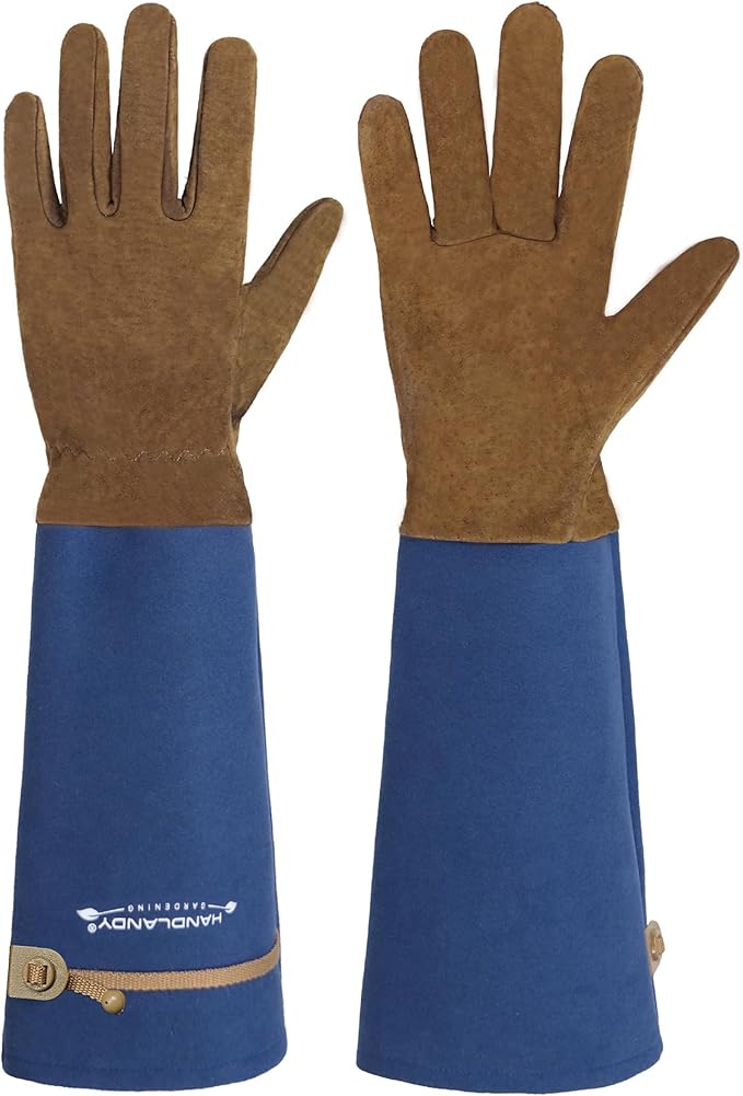 HANDLANDY Long Gardening Gloves for Men Women, Thorn Proof Rose Pruning Leather Garden Yard Gauntlet Glove, Gardening Gifts