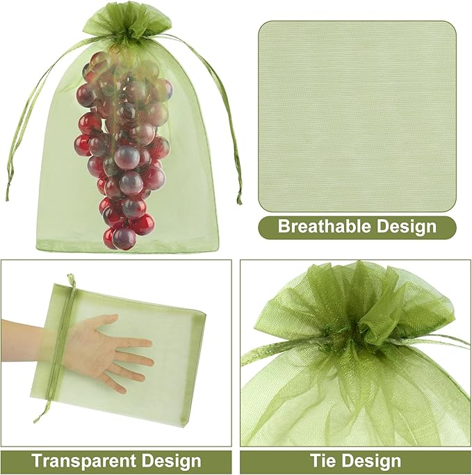 80 Pcs Fruit Protection Bags, 8 x12 Inch Fruit Tree Netting Mesh Bags Drawstring Reusable Green Bag for Fruits & Vegetables, Garden Netting Covers Pest Barrier for Grape Apple Pomelo